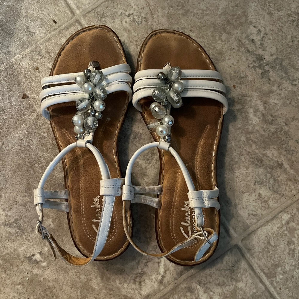 Clarks White and Brown Beaded Sandals SOLD